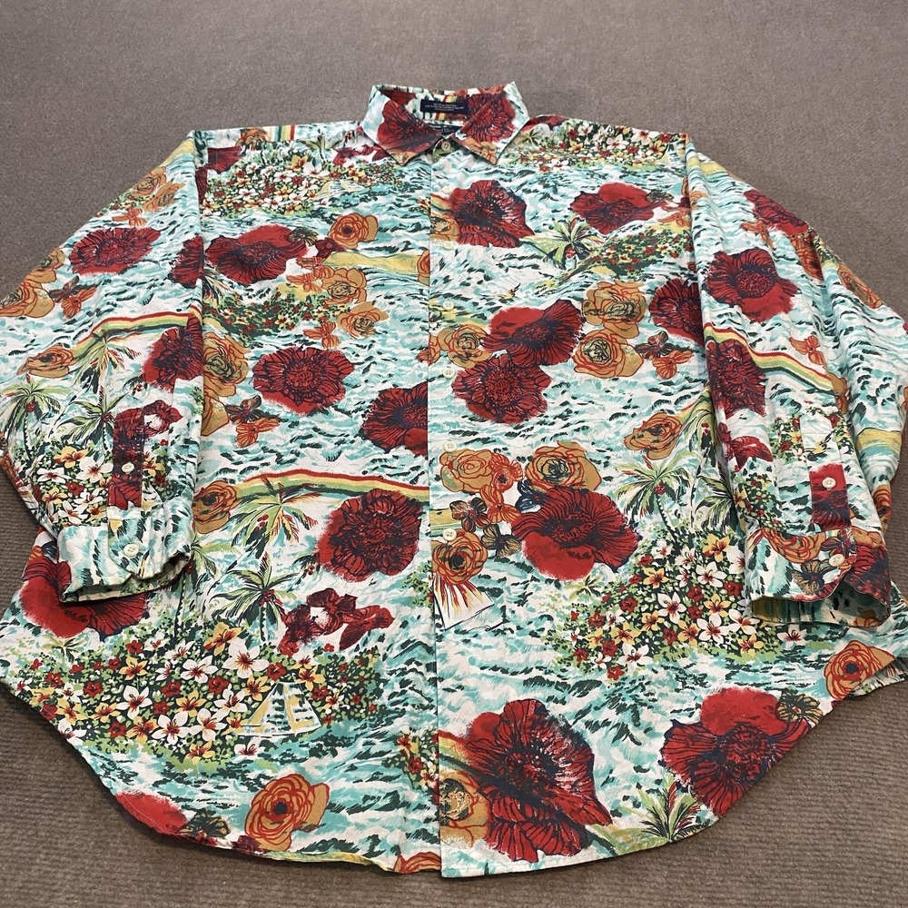 Daniel Cremieux Shirt Mens XL Floral Hawaiian Tailored Fit Long Sleeve Cotton